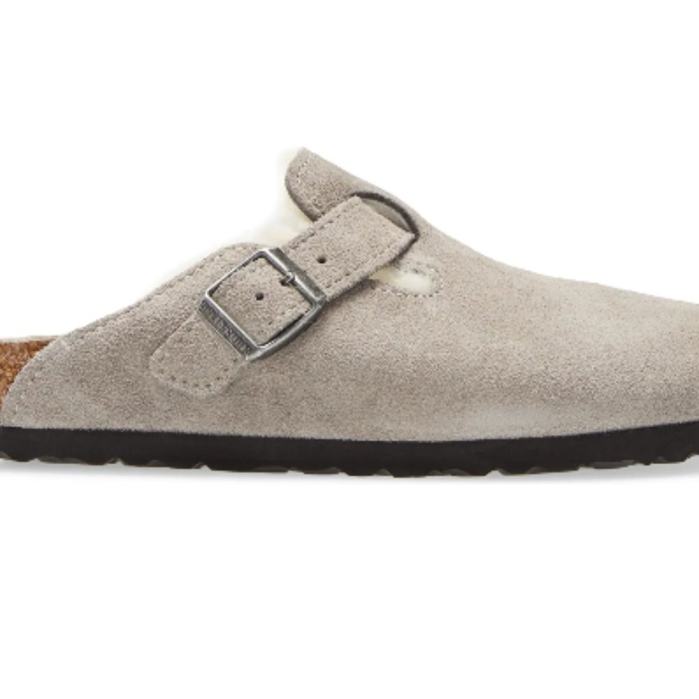 Boston Genuine Shearling Lined Clog Stone Coin (Women) Size 39/8-8.5 US